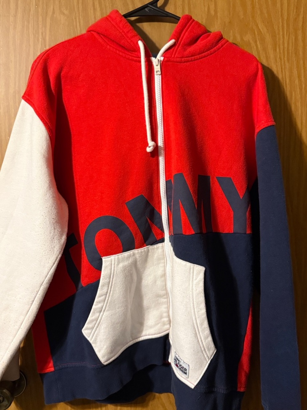 Tommy Hilfiger Men’s Large Red, Navy & White Zip Hoodie